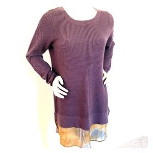 NWOT Cotton Cashmere Waffle Sweater w/Chiffon Trim